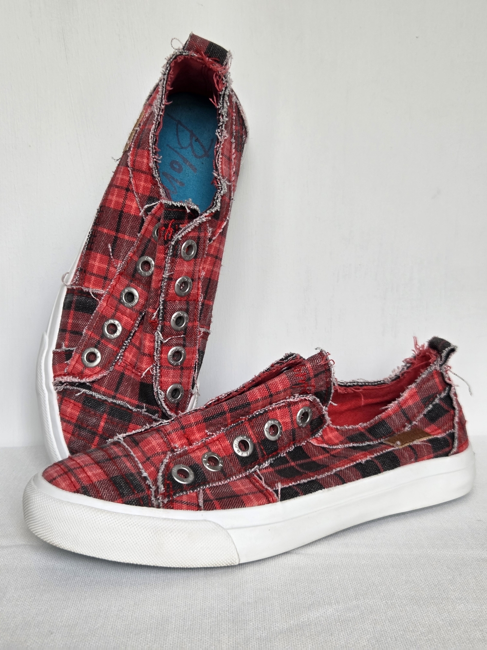 Blowfish Malibu Red Grand Canyon Plaid- Play Stip On Sneaker Size-8